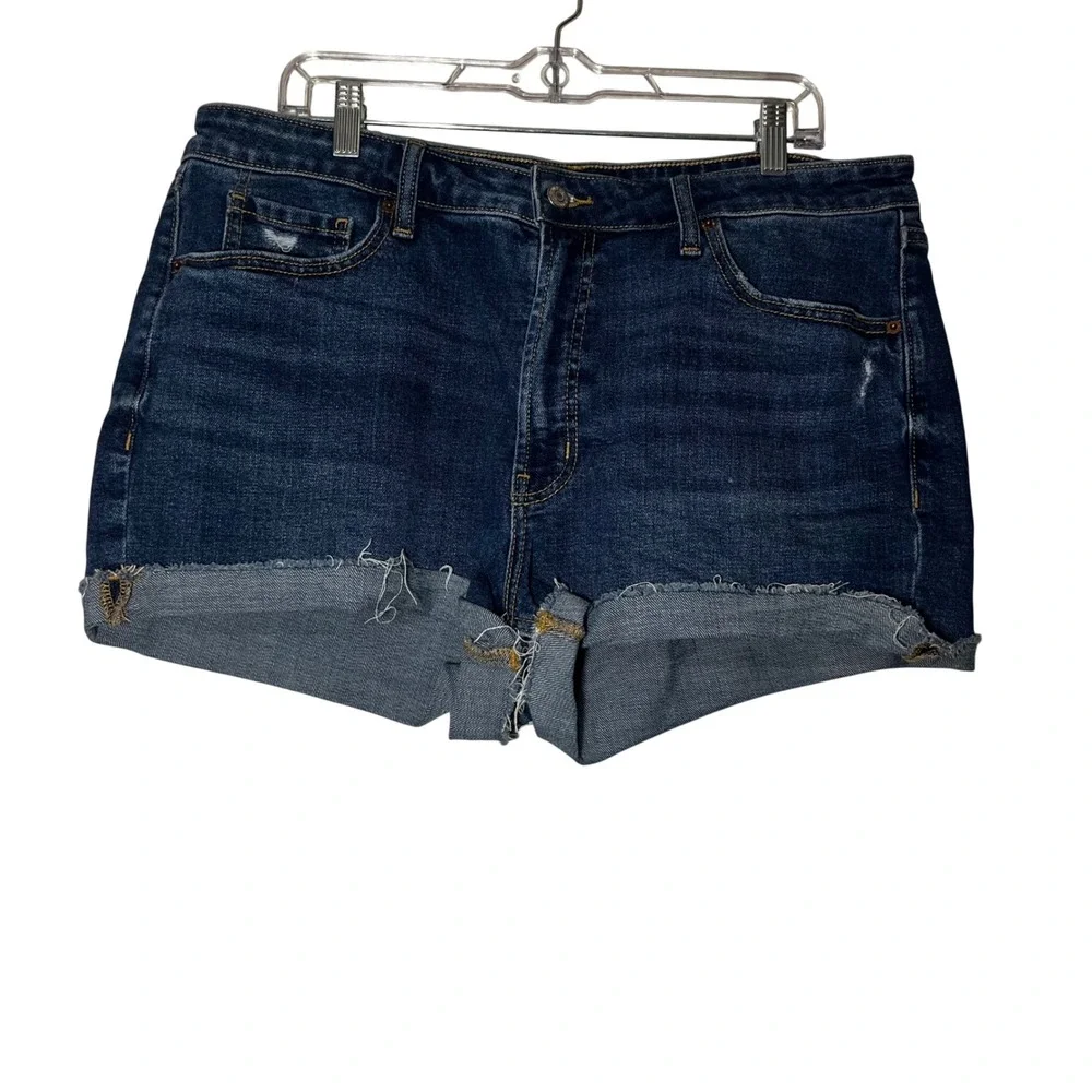Old Navy OG Straight High Rise Denim Jean Shorts‎ Dark Wash Raw Hem Size 16